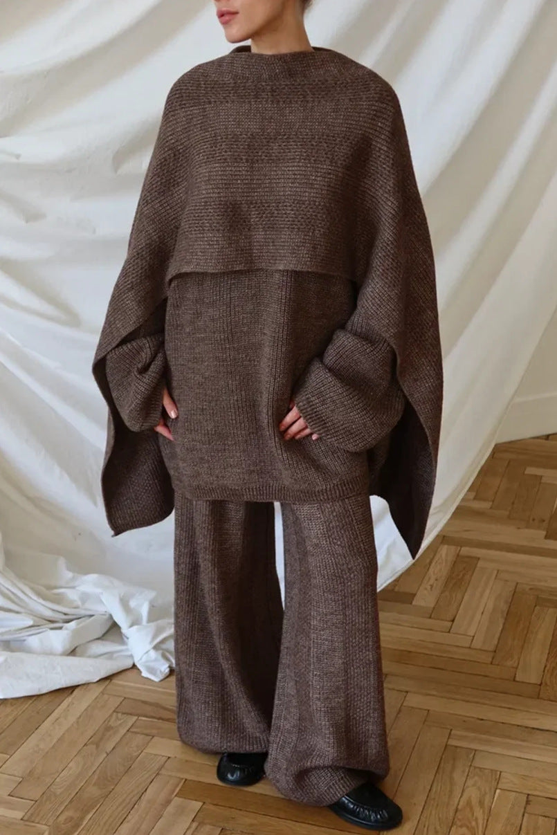 Kvinnors stiliga ribbad stickad loungewear-set med löst sittande topp och breda byxor Mirla-Eva Jonsson