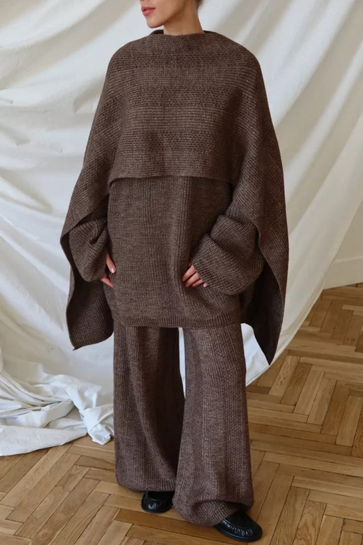 Kvinnors stiliga ribbad stickad loungewear-set med löst sittande topp och breda byxor Mirla-Eva Jonsson