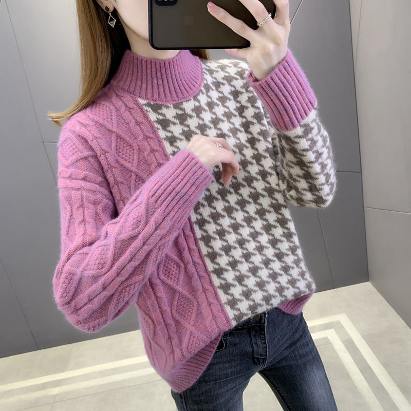 Kvinnors stiliga stickade tröja med texturerat kabelmönster och eleganta accenter Mirla-Eva Jonsson