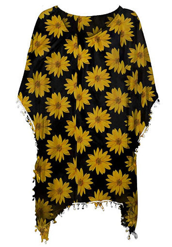 Kvinnors strandtunika med blommönster och poncho-stil Mirla-Eva Jonsson