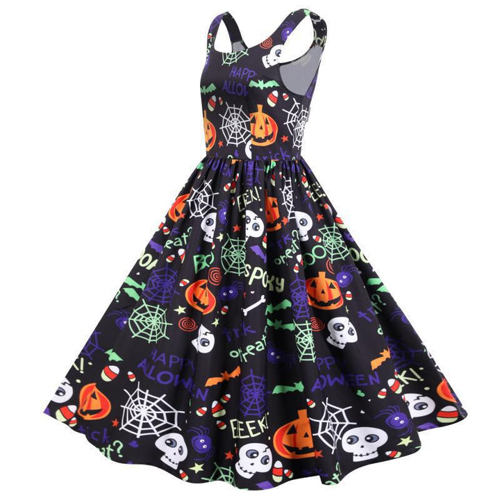 Kvinnors svängklänning med Halloween-motiv och elegant A-linjeformad silhuett Mirla-Eva Jonsson