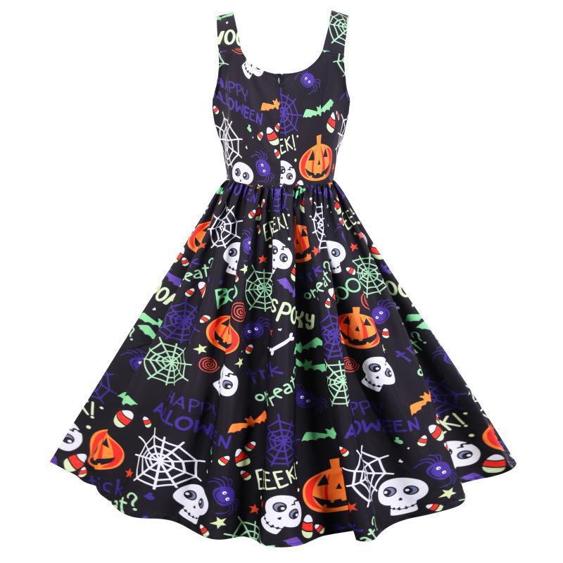 Kvinnors svängklänning med Halloween-motiv och elegant A-linjeformad silhuett Mirla-Eva Jonsson
