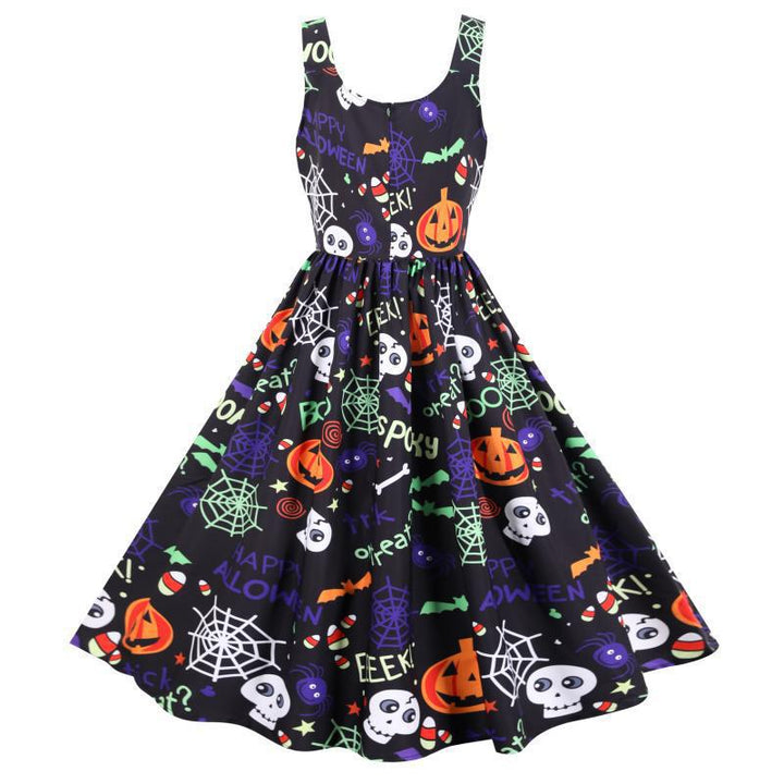 Kvinnors svängklänning med Halloween-motiv och elegant A-linjeformad silhuett Mirla-Eva Jonsson