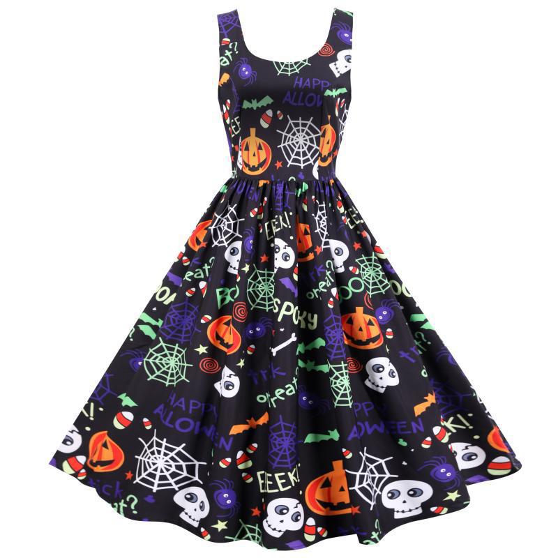 Kvinnors svängklänning med Halloween-motiv och elegant A-linjeformad silhuett Mirla-Eva Jonsson