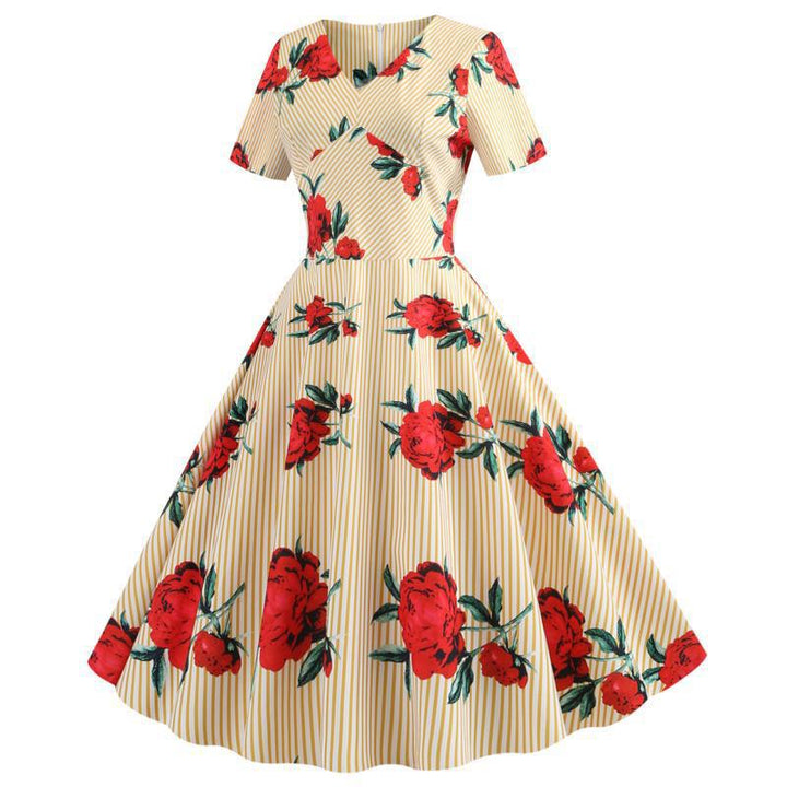 Kvinnors svängklänning med blommönster och elegant V-hals Mirla-Eva Jonsson