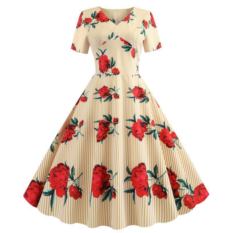 Kvinnors svängklänning med blommönster och elegant V-hals Mirla-Eva Jonsson