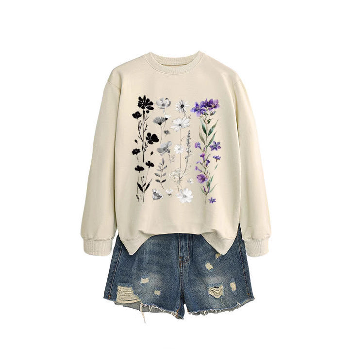 Kvinnors sweatshirt med blommig grafisk design och mjukt innerfoder Mirla-Eva Jonsson