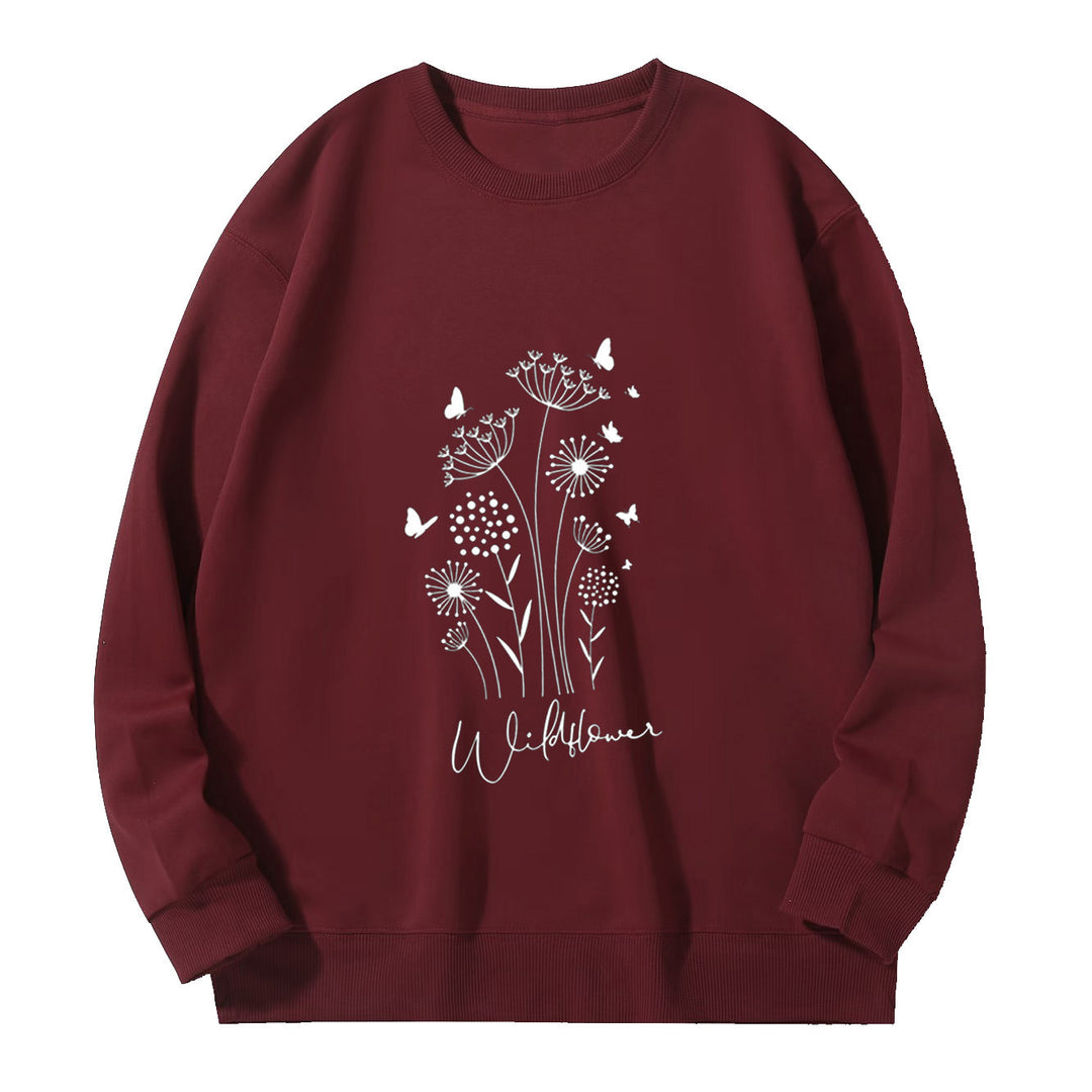 Kvinnors sweatshirt med blommig vildblommig tryck och mysig innertyg Mirla-Eva Jonsson