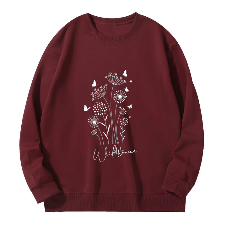 Kvinnors sweatshirt med blommig vildblommig tryck och mysig innertyg Mirla-Eva Jonsson