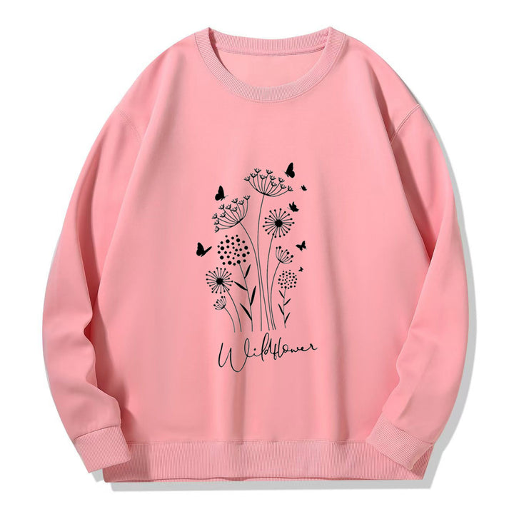 Kvinnors sweatshirt med blommig vildblommig tryck och mysig innertyg Mirla-Eva Jonsson