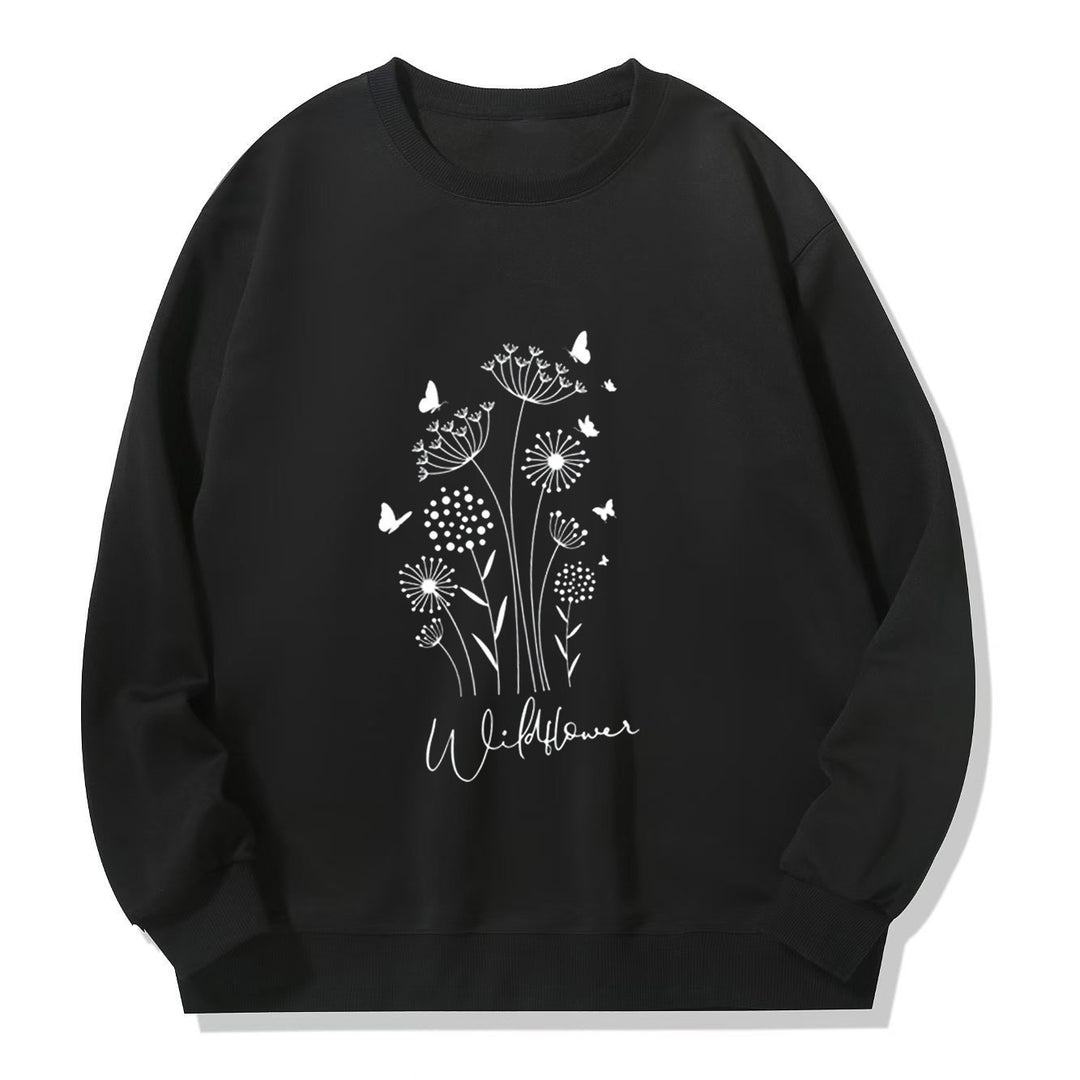 Kvinnors sweatshirt med blommig vildblommig tryck och mysig innertyg Mirla-Eva Jonsson