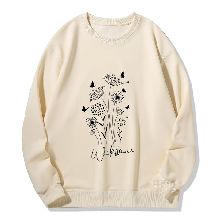 Kvinnors sweatshirt med blommig vildblommig tryck och mysig innertyg Mirla-Eva Jonsson