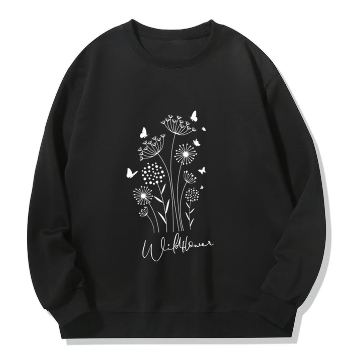 Kvinnors sweatshirt med blommig vildblommig tryck och mysig innertyg Mirla-Eva Jonsson