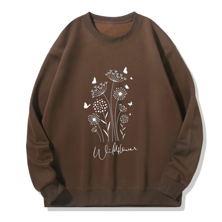 Kvinnors sweatshirt med blommig vildblommig tryck och mysig innertyg Mirla-Eva Jonsson