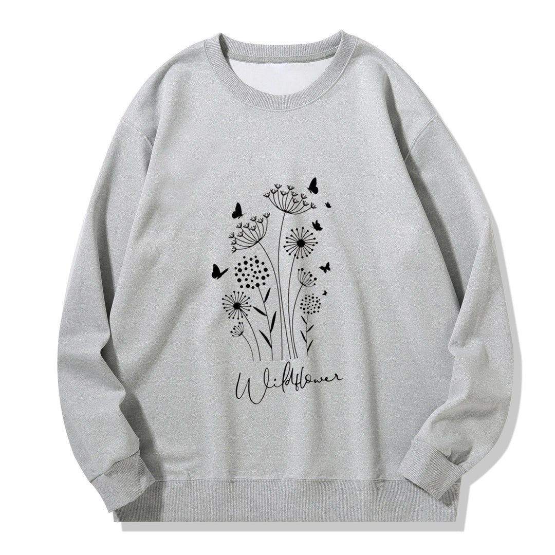 Kvinnors sweatshirt med blommig vildblommig tryck och mysig innertyg Mirla-Eva Jonsson