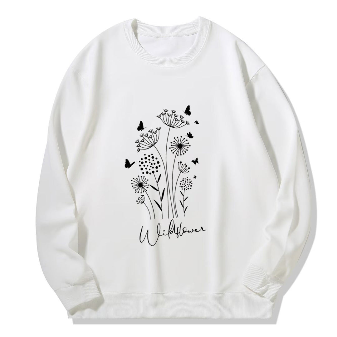 Kvinnors sweatshirt med blommig vildblommig tryck och mysig innertyg Mirla-Eva Jonsson