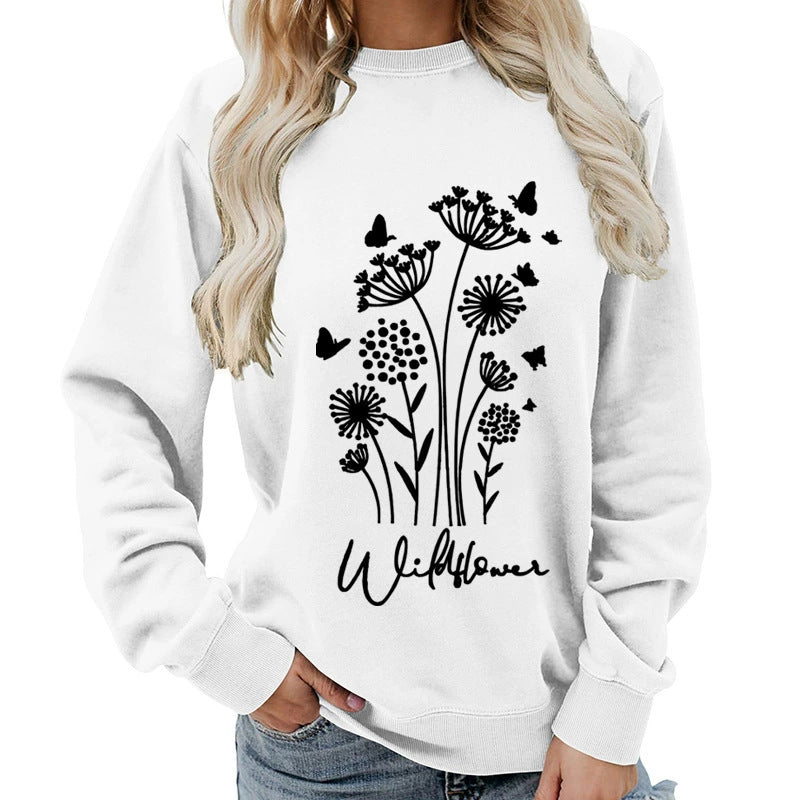 Kvinnors sweatshirt med blommig vildblommig tryck och mysig innertyg Mirla-Eva Jonsson