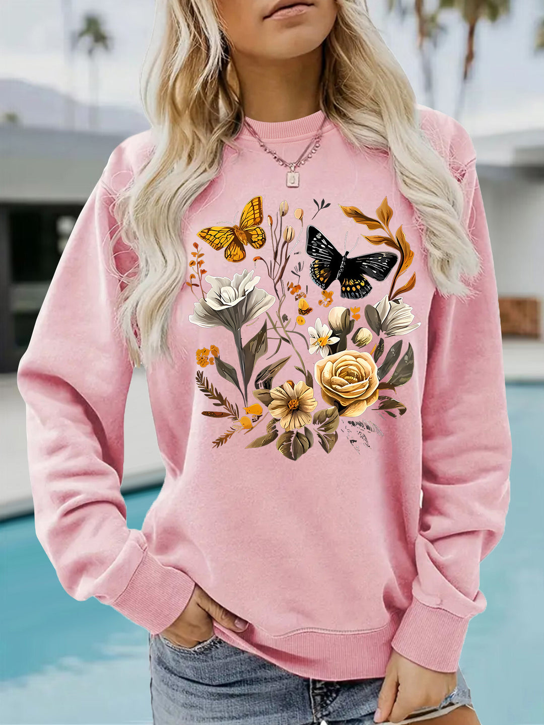 Kvinnors sweatshirt med blommönster och avslappnad passform Mirla-Eva Jonsson