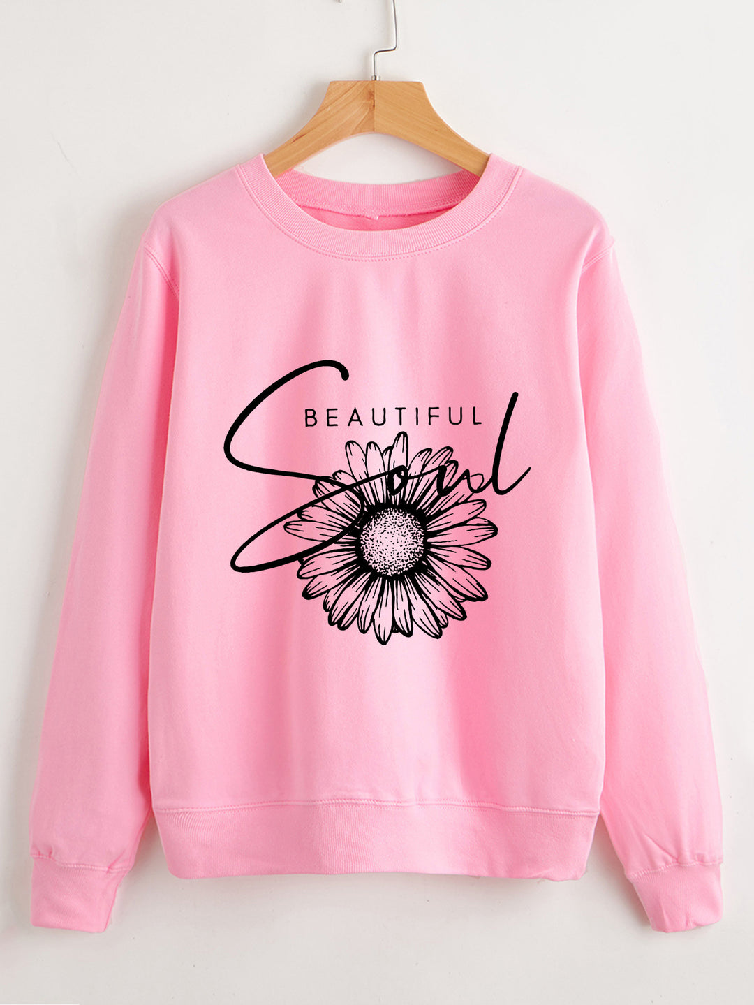 Kvinnors sweatshirt med blommotiv och inspirerande text Mirla-Eva Jonsson