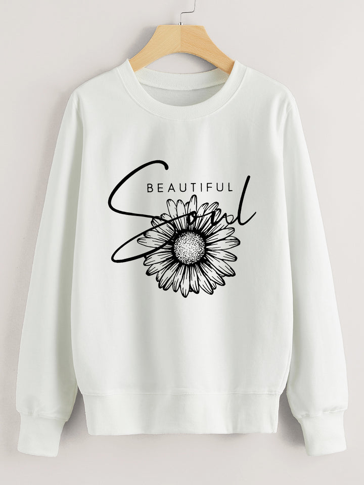 Kvinnors sweatshirt med blommotiv och inspirerande text Mirla-Eva Jonsson