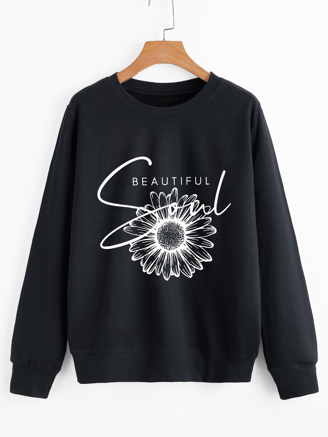 Kvinnors sweatshirt med blommotiv och inspirerande text Mirla-Eva Jonsson