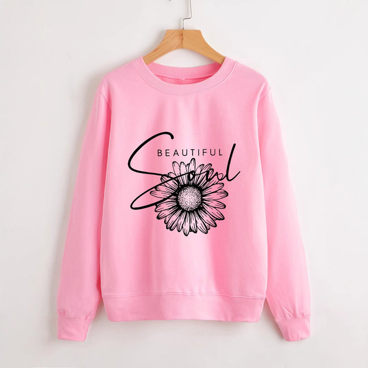 Kvinnors sweatshirt med blommotiv och inspirerande text Mirla-Eva Jonsson