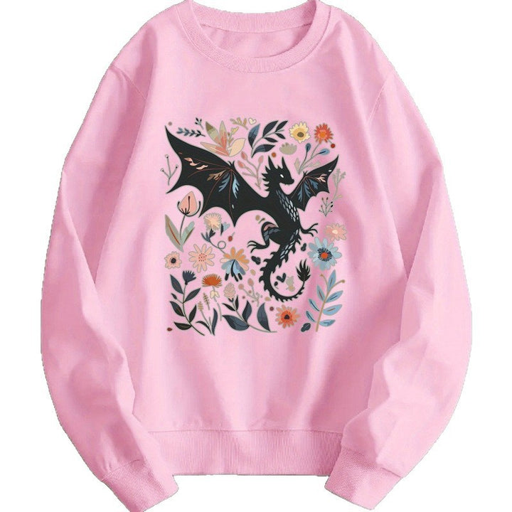 Kvinnors sweatshirt med detaljerad drake- och blommotiv Mirla-Eva Jonsson