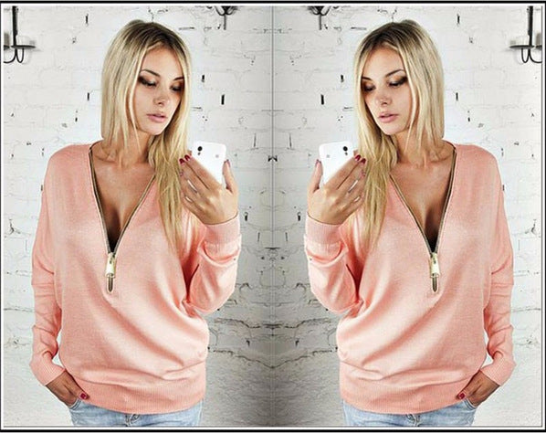 Kvinnors sweatshirt med dragkedja och generös V-hals Mirla-Eva Jonsson
