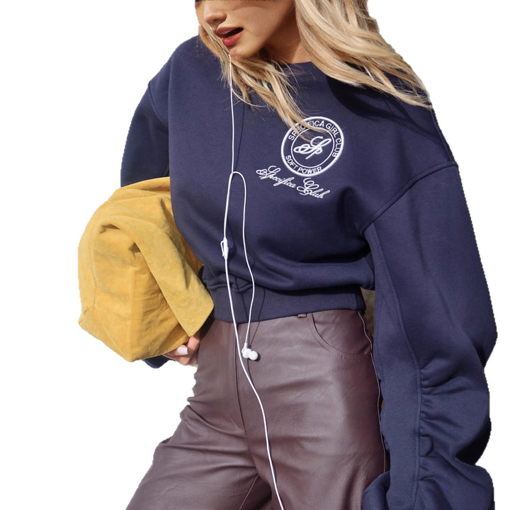 Kvinnors sweatshirt med eleganta puffärmar och högkvalitativ broderi Mirla-Eva Jonsson