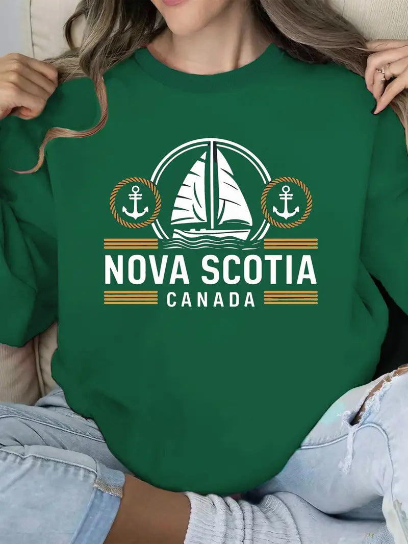 Kvinnors sweatshirt med ett maritimt segelmönster och diskret Mirla-tryck-Eva Jonsson