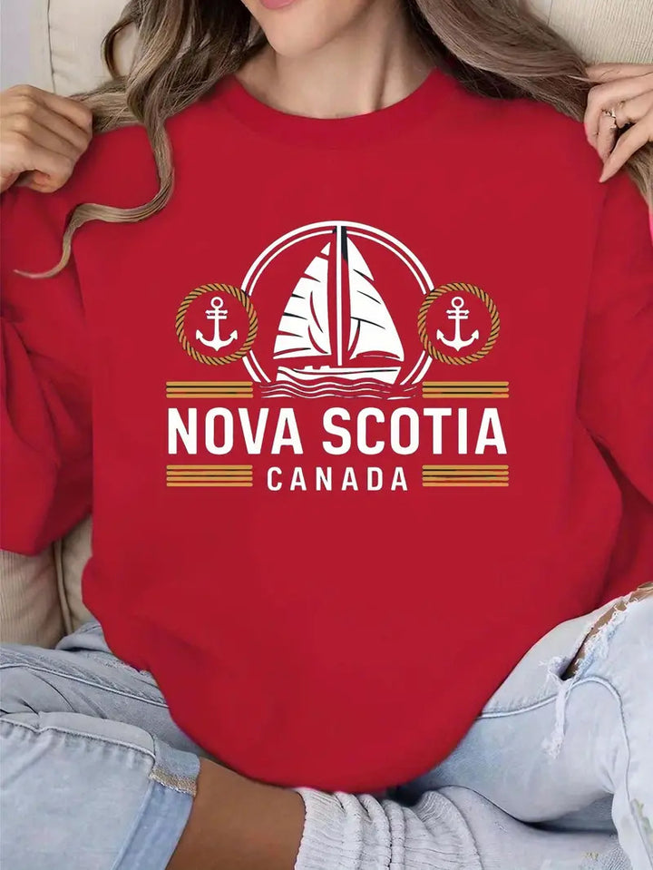 Kvinnors sweatshirt med ett maritimt segelmönster och diskret Mirla-tryck-Eva Jonsson