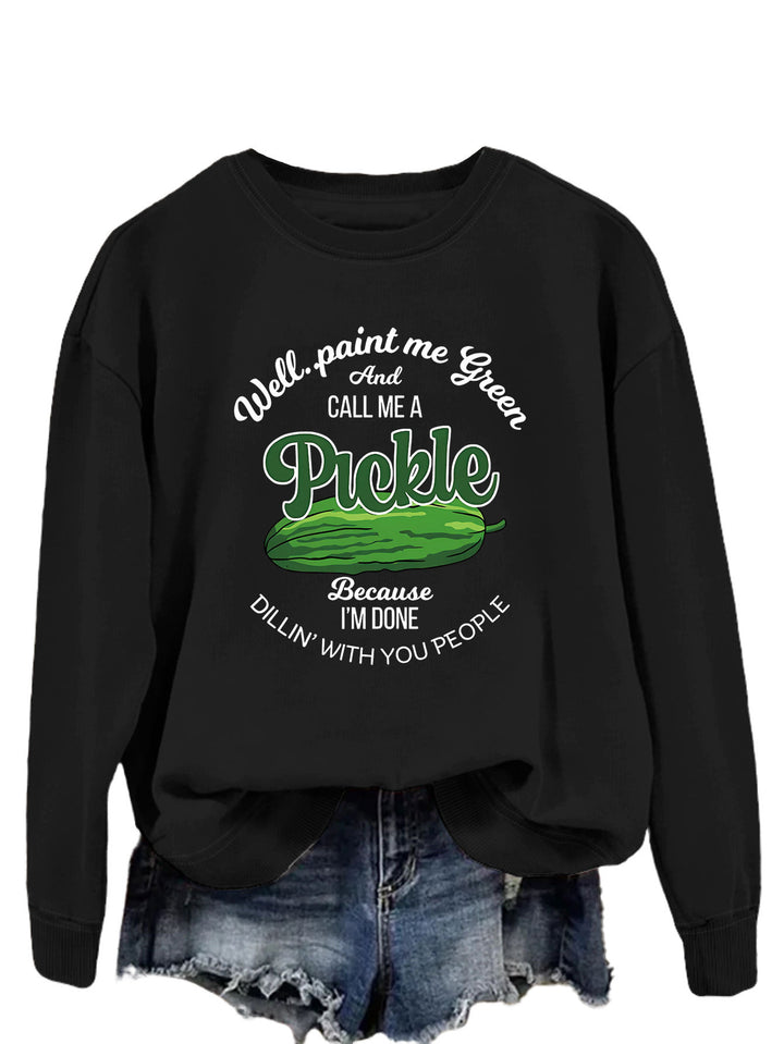 Kvinnors sweatshirt med ett roligt gurkmotiv och kreativt tryck Mirla-Eva Jonsson