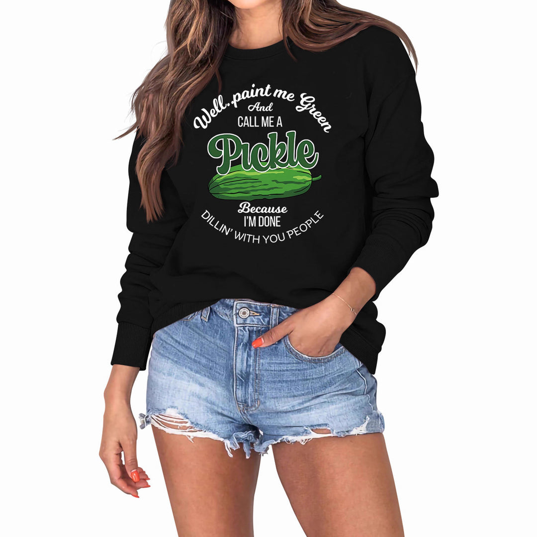 Kvinnors sweatshirt med ett roligt gurkmotiv och kreativt tryck Mirla-Eva Jonsson
