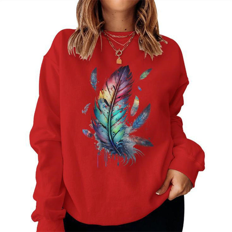 Kvinnors sweatshirt med färgglad fjädersdesign och avslappnad passform Mirla-Eva Jonsson
