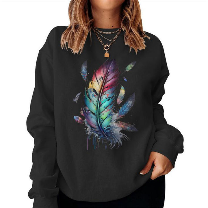 Kvinnors sweatshirt med färgglad fjädersdesign och avslappnad passform Mirla-Eva Jonsson