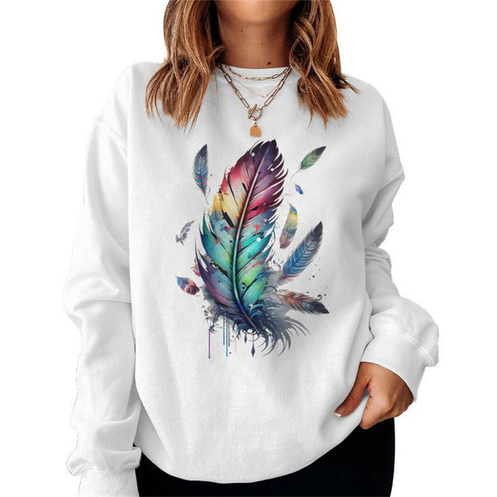 Kvinnors sweatshirt med färgglad fjädersdesign och avslappnad passform Mirla-Eva Jonsson