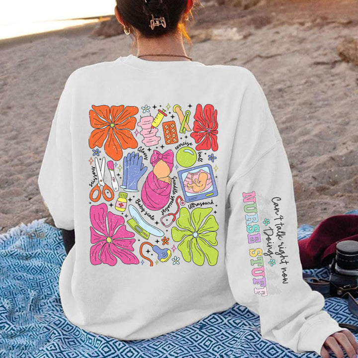 Kvinnors sweatshirt med färggrafisk design och originalvårdsmotiv Mirla-Eva Jonsson