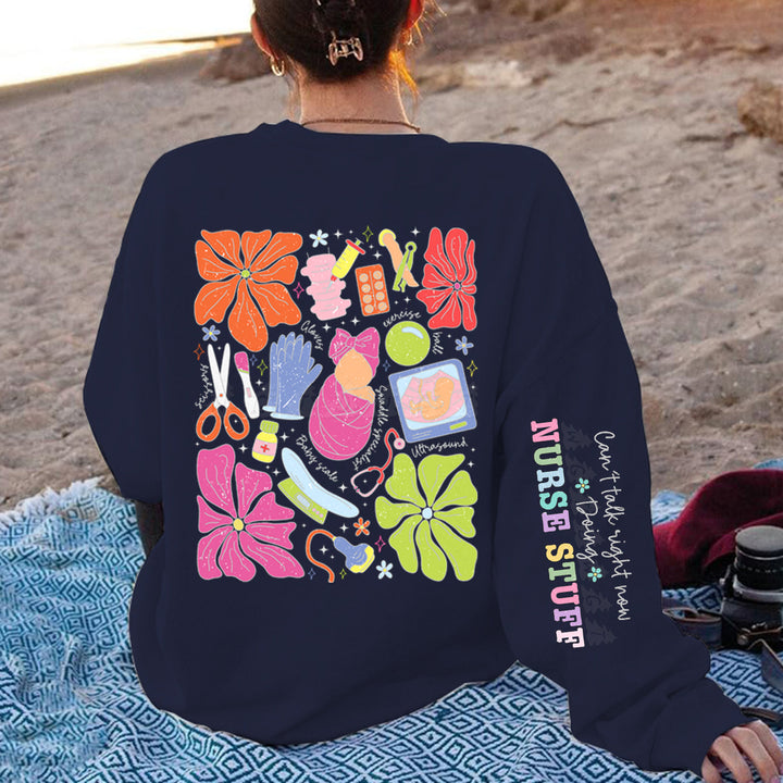 Kvinnors sweatshirt med färggrafisk design och originalvårdsmotiv Mirla-Eva Jonsson