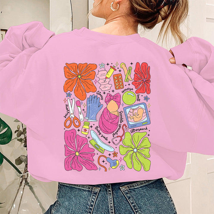 Kvinnors sweatshirt med färggrafisk design och originalvårdsmotiv Mirla-Eva Jonsson