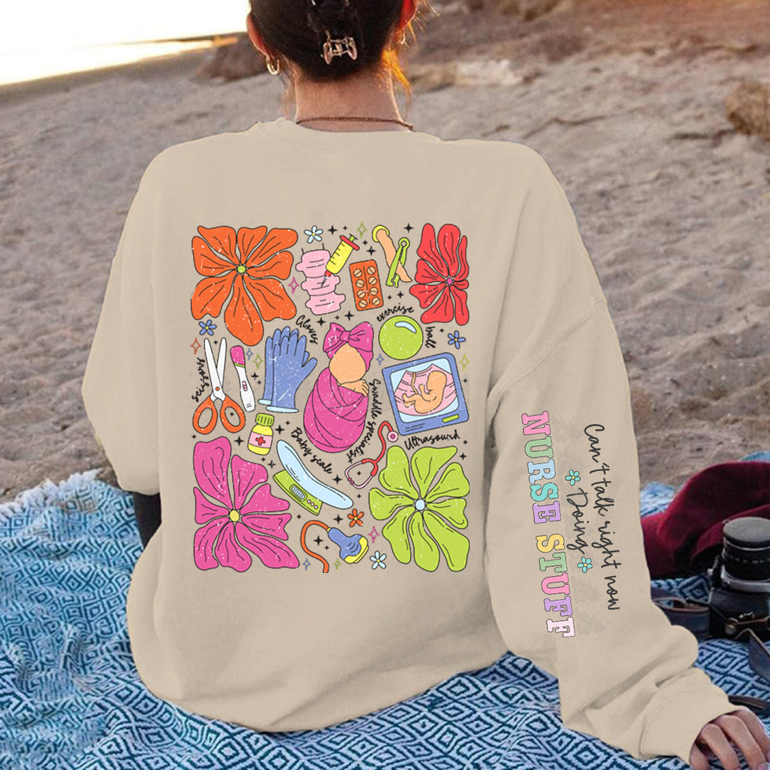 Kvinnors sweatshirt med färggrafisk design och originalvårdsmotiv Mirla-Eva Jonsson