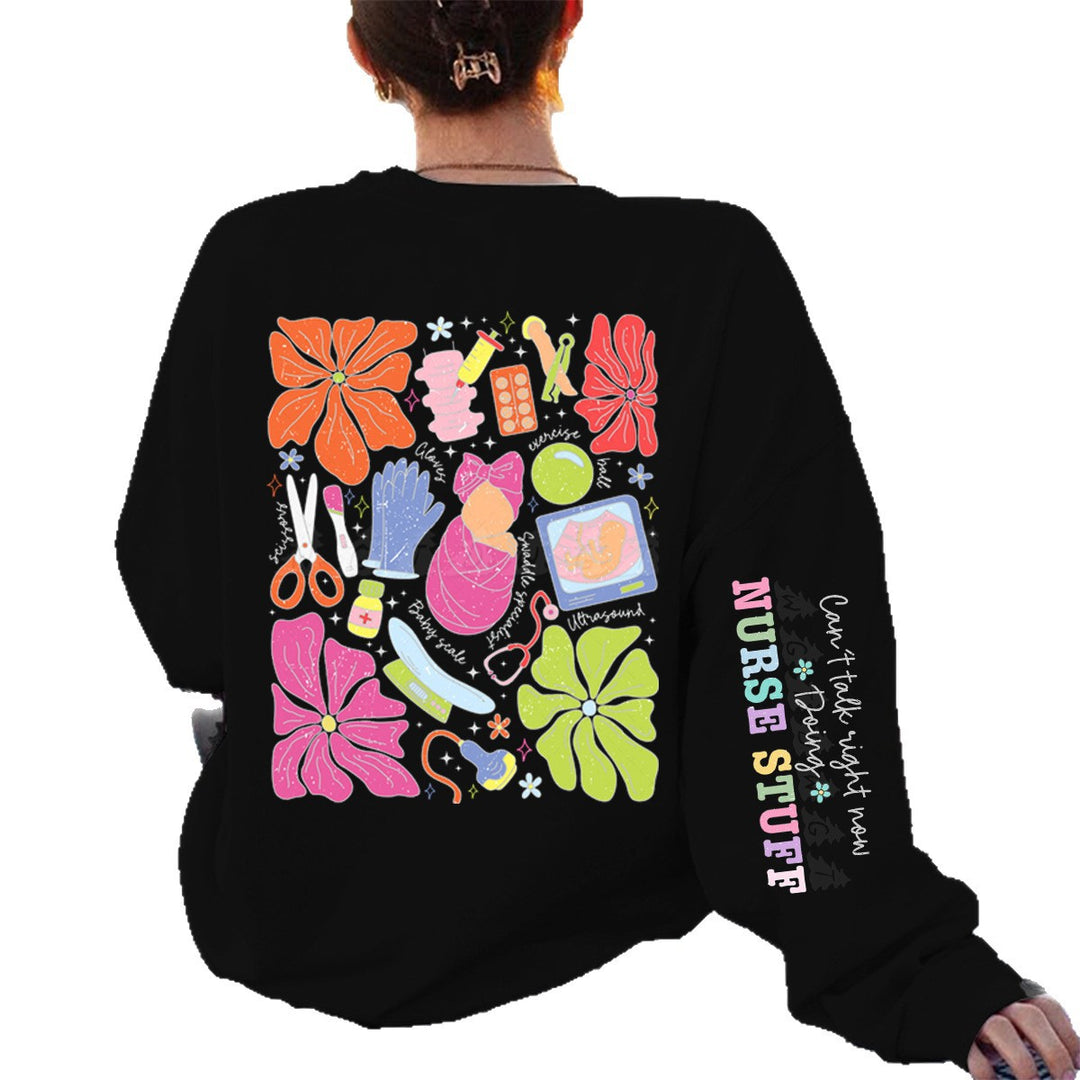 Kvinnors sweatshirt med färggrafisk design och originalvårdsmotiv Mirla-Eva Jonsson