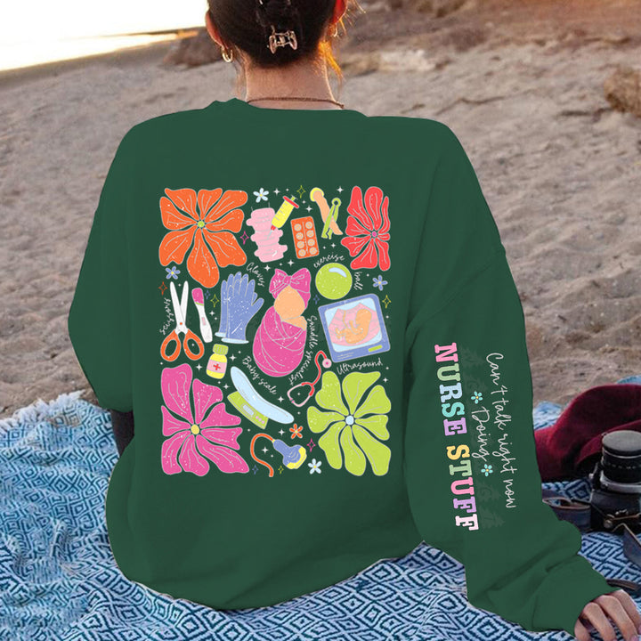 Kvinnors sweatshirt med färggrafisk design och originalvårdsmotiv Mirla-Eva Jonsson