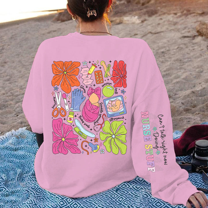 Kvinnors sweatshirt med färggrafisk design och originalvårdsmotiv Mirla-Eva Jonsson