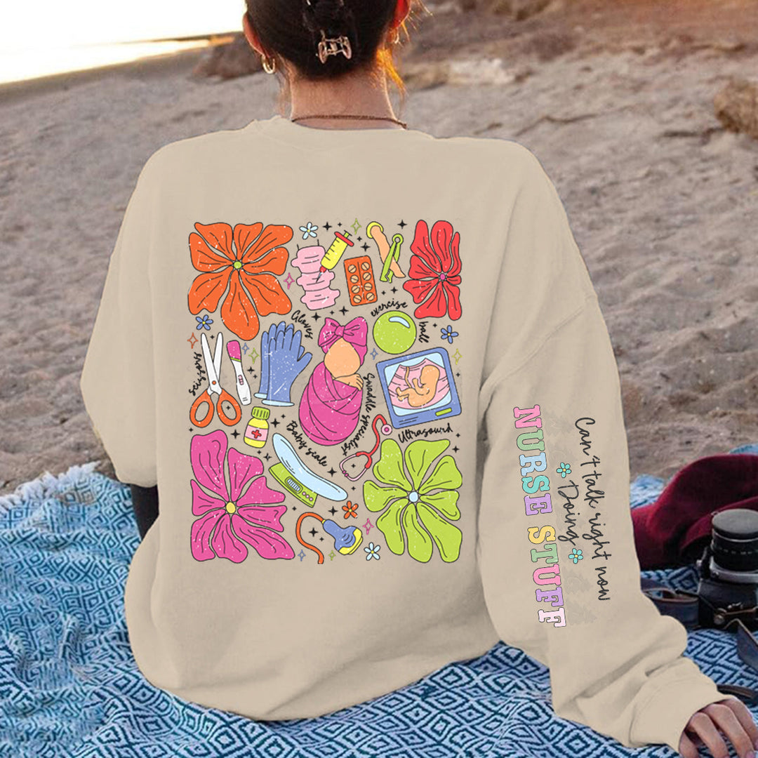 Kvinnors sweatshirt med färggrafisk design och originalvårdsmotiv Mirla-Eva Jonsson