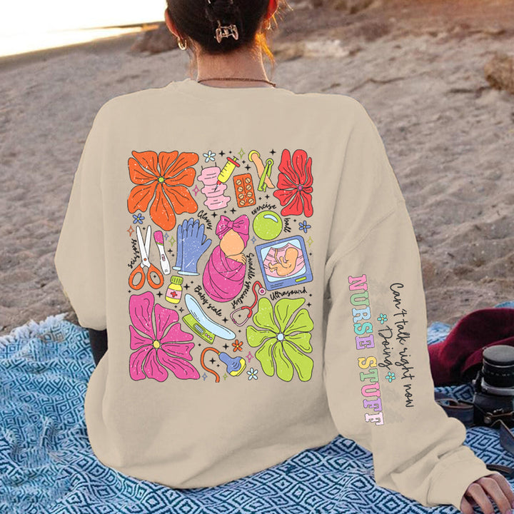 Kvinnors sweatshirt med färggrafisk design och originalvårdsmotiv Mirla-Eva Jonsson
