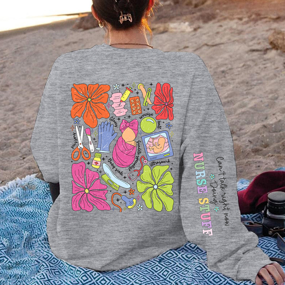 Kvinnors sweatshirt med färggrafisk design och originalvårdsmotiv Mirla-Eva Jonsson