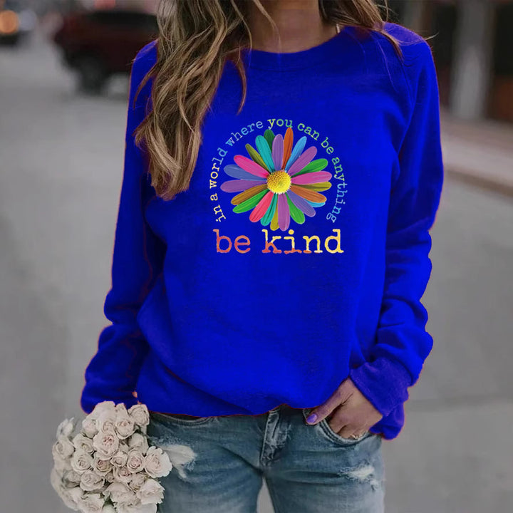 Kvinnors sweatshirt med färgstark motiverande blommönster och mjukt inre Mirla-Eva Jonsson