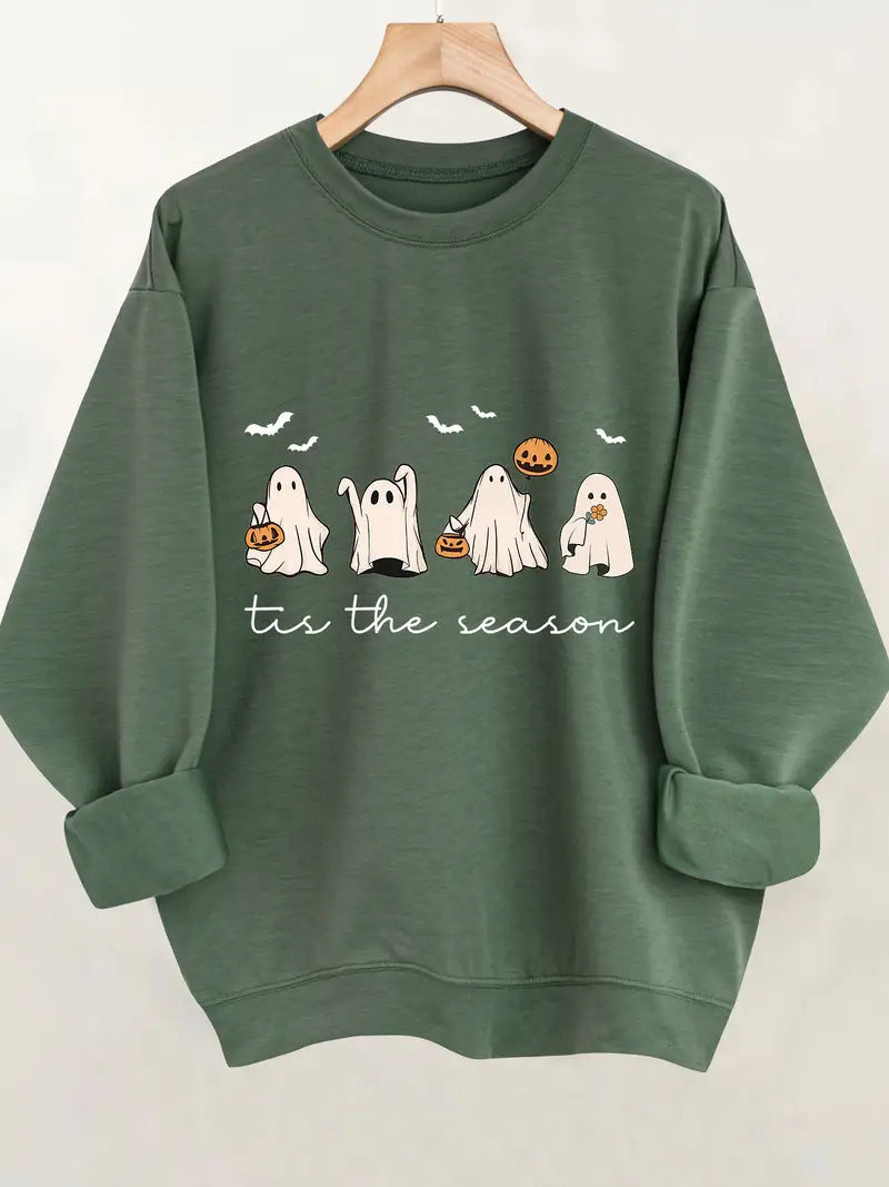 Kvinnors sweatshirt med glatt Halloween-motiv och avslappnad passform Mirla-Eva Jonsson