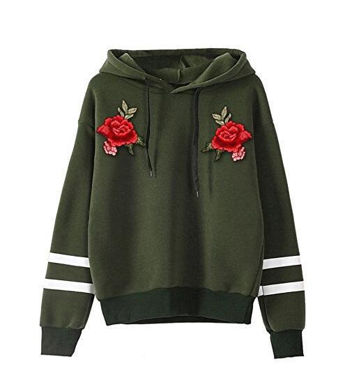Kvinnors sweatshirt med högkvalitativ rosbroderi Mirla-Eva Jonsson