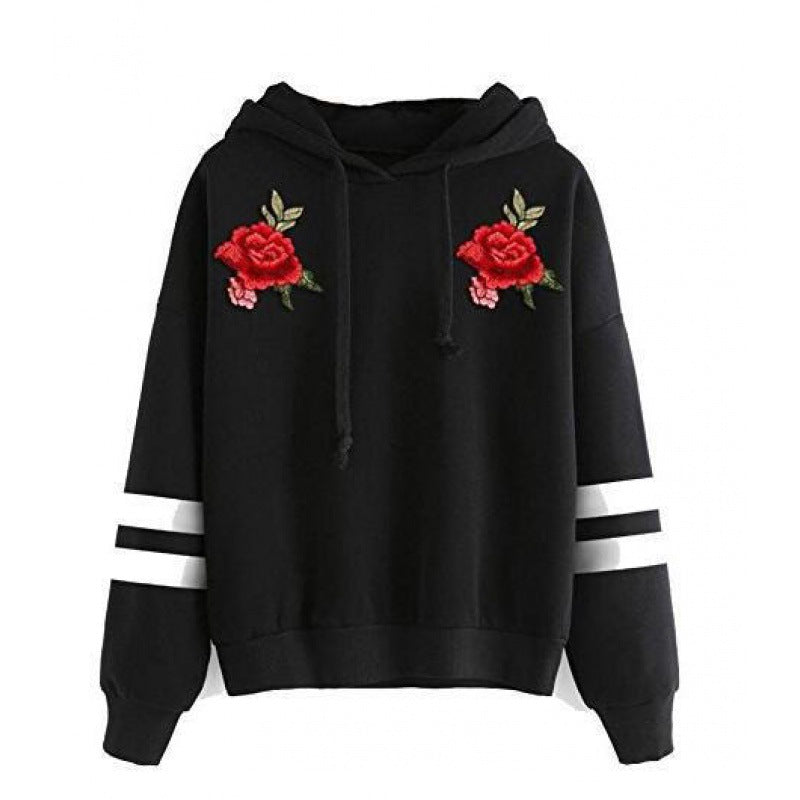 Kvinnors sweatshirt med högkvalitativ rosbroderi Mirla-Eva Jonsson